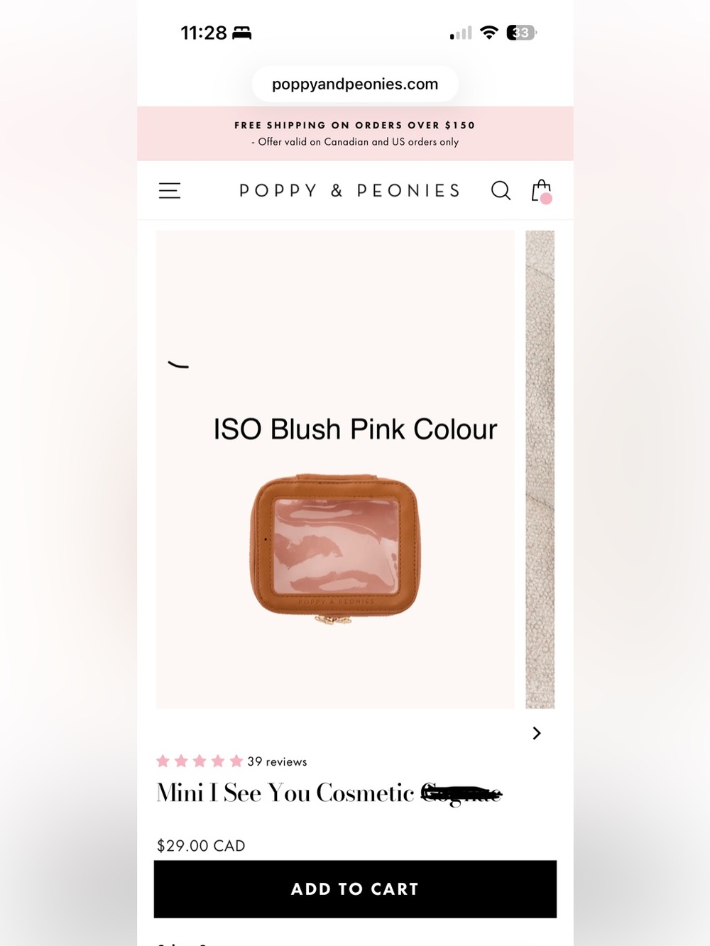 ISO: BLUSH PINK Poppy & Peonies Mini I See You Cosmetic Case